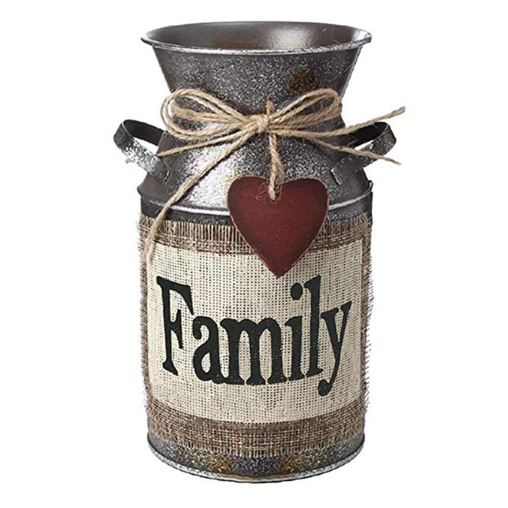 Metal vases, Galvanized Metal Vase Rustic Farmhouse French Country Style Decorative Vases Flower Bucket(A)
