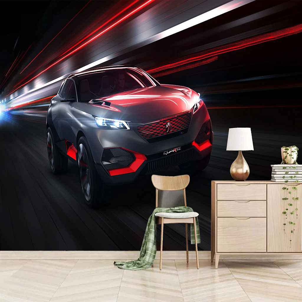 Papier Peint Canevas 3D Voiture de Sport Grise 300x210 cm Autocollant Mural Salon