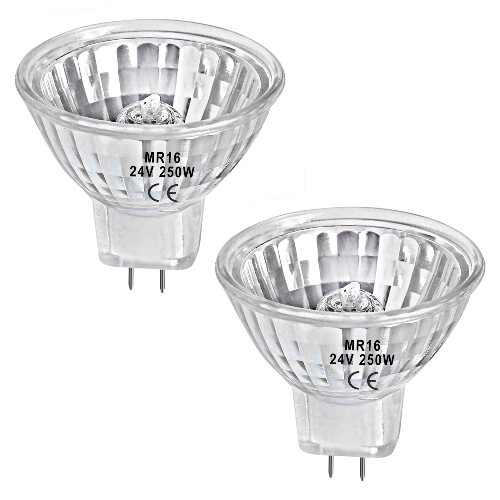 Ampoules halogènes Gu5.3, ampoule halogène MR16 24 V 250 W, ampoules blanc chaud 2700 K à intensité variable (lot de 2 tasses réflectrices de calandre)