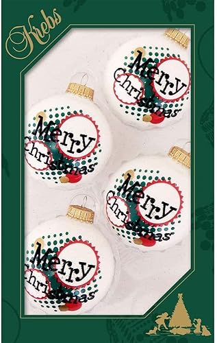 Adornos de cristal para árbol de Navidad, 2.638 in2.625 pulgadas 4 piezas, bolas decoradas de Christmas By Krebs sin costuras para colgar decoración