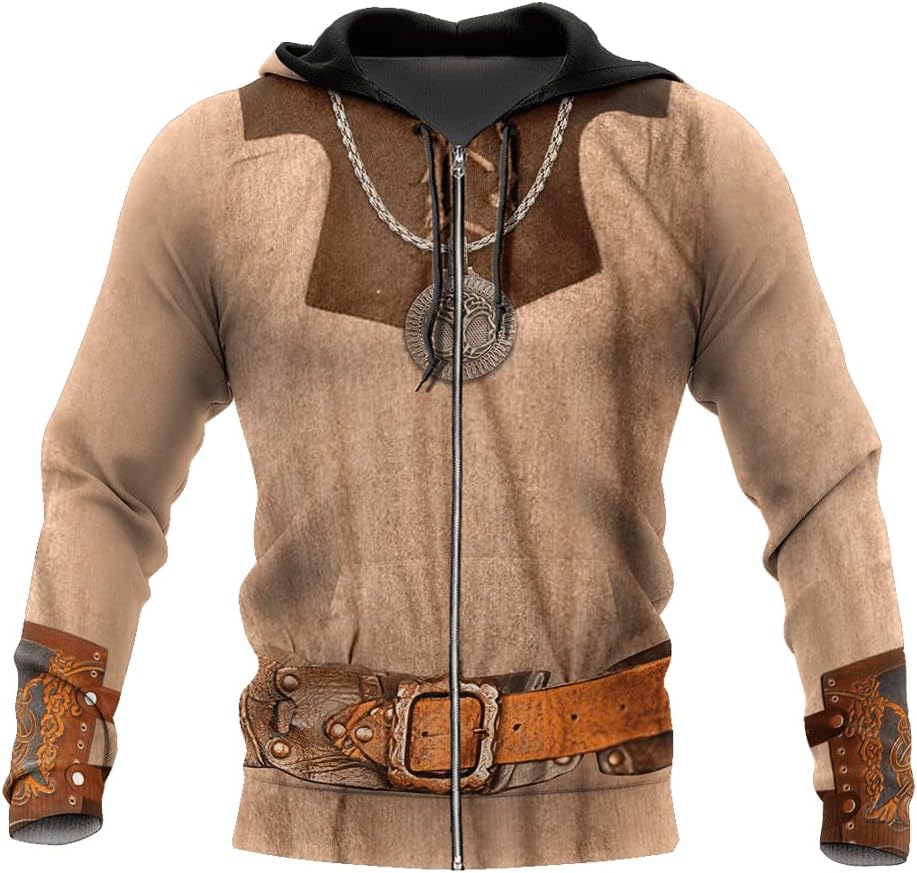 Viking Hoodie Armor 3D Full Print Retro Long Sleeve Casual Pullover Fall Big Pocket Loose Harajuku Sweater Coat