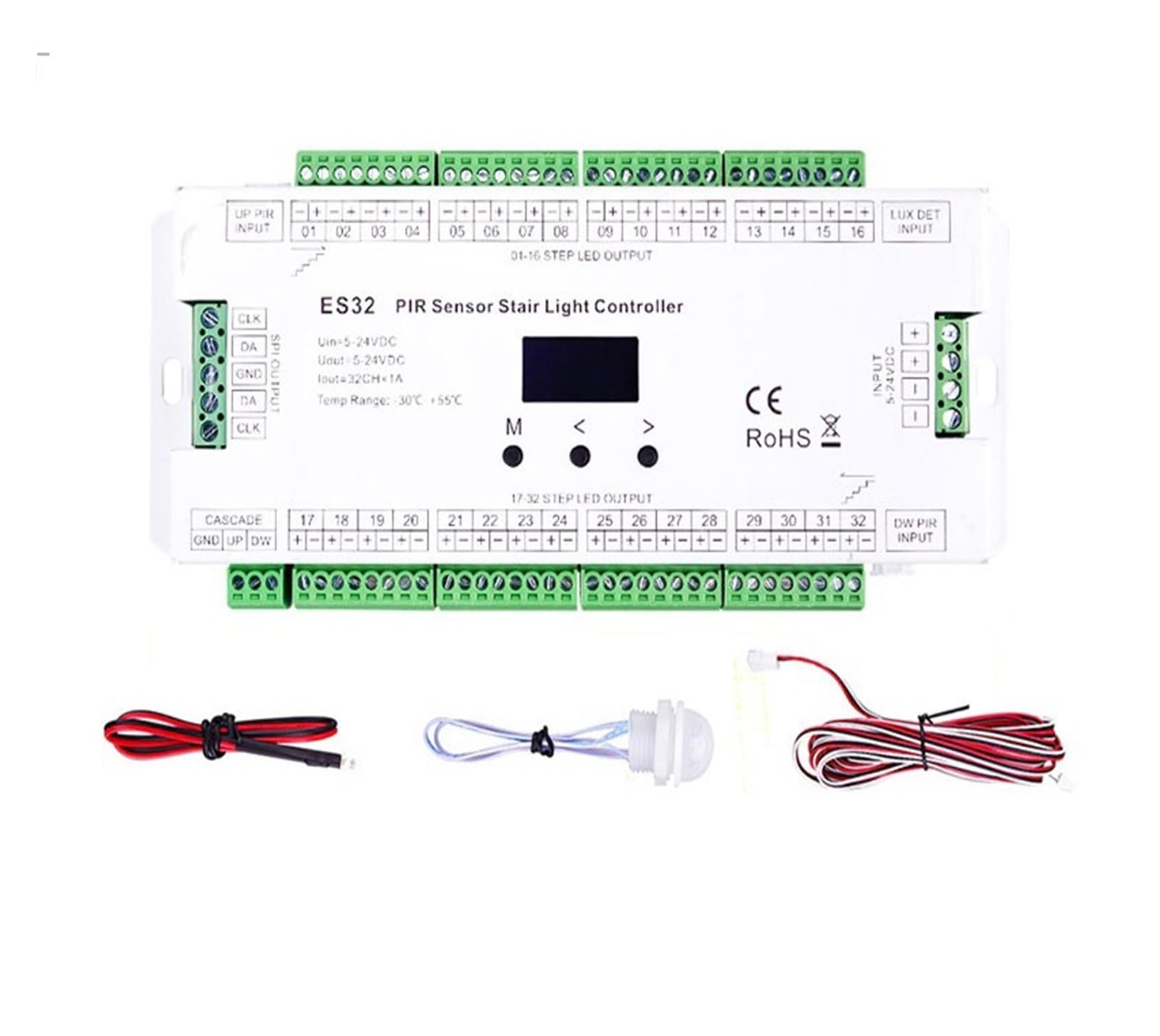 ES32 Controller Luci LED For Scale Con Sensore PIR, 32 Canali, Colore Singolo, 2 Canali RGB Pixel SPI, Dimmer For Strisce LED, Controller Luci Scale Con Sensore(ES32 Controller)