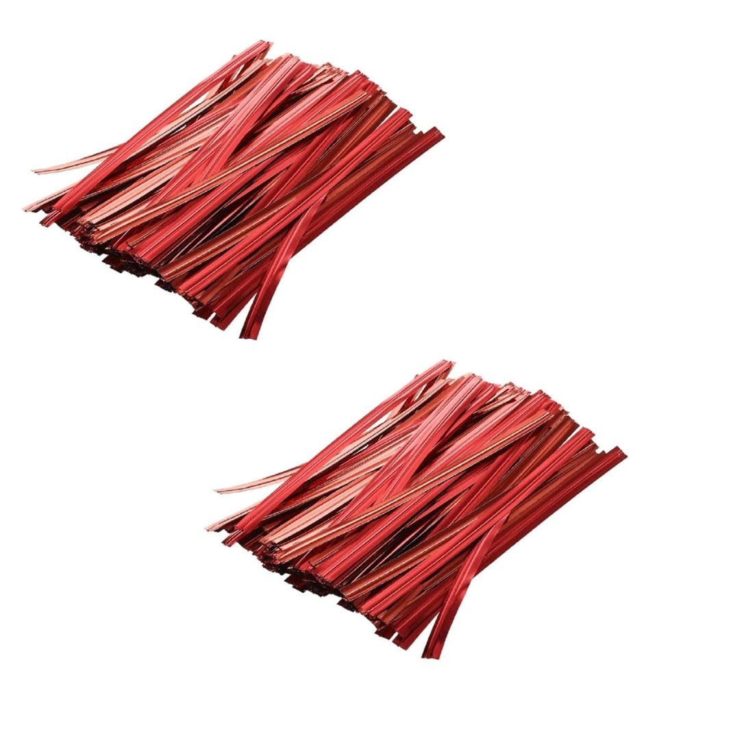 Style Craze 500pcs Twist Tie Wire in Gold, Green, Red, Blue, Purple for Candy, Baking, and Gift Packaging Bags Sealing (Pack of 2) (Red)