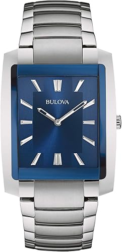Bulova Reloj clásico de cuarzo de acero inoxidable de 2 manecillas para hombre estilo de esfera azul 96A169 Tono plateadoesfera azul Pulsera clásica
