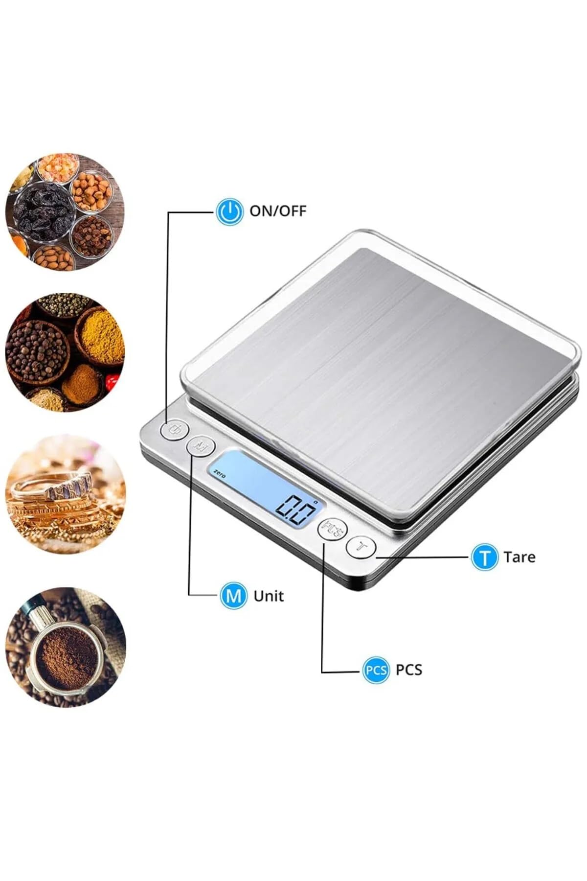 Jouis Dijital Mutfak Hassas Tartı, 3 KG Kapasite, 0.1 Gr Hassasiyet, LCD Ekran, Mutfak ve Kuyumcu Terazisi