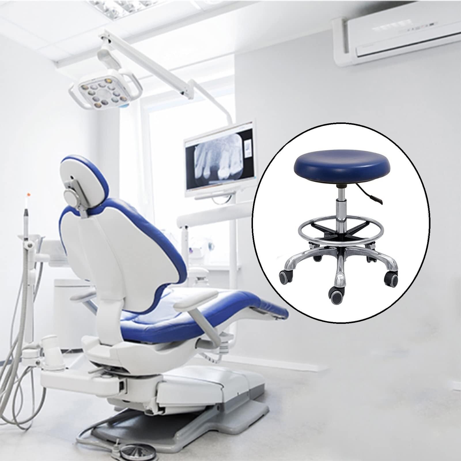 Sedia da dentista, sgabello medico, sgabello per assistente odontoiatrico, rotazione a 360°, in pelle PU, sgabello da salone, altezza regolabile (A2)