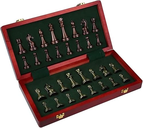 Miniatura 7 de ROLTIN Juego de ajedrez de metal para adultos de 20 x 20 pulgadas, juego de ajedrez de viaje con tablero plegable de ajedrez de madera, juego de