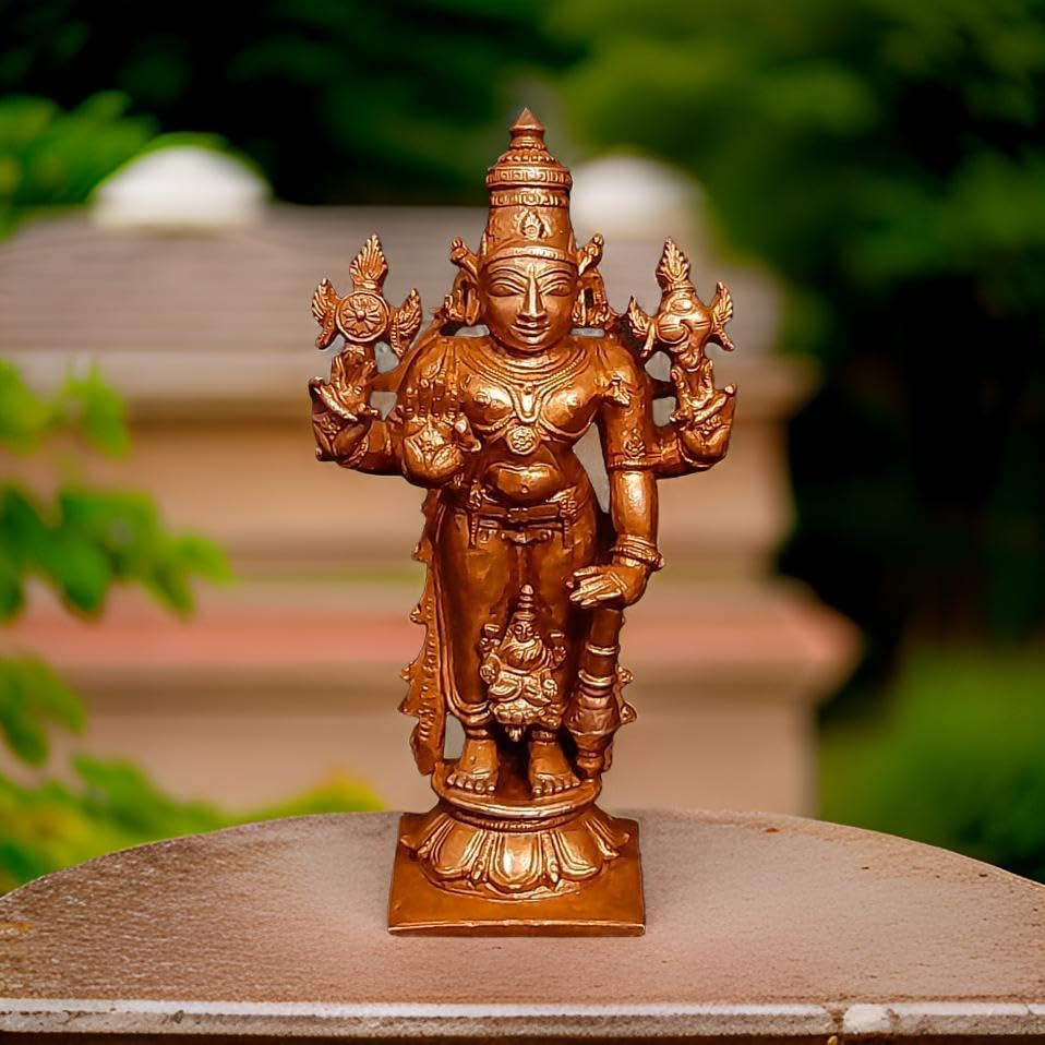Image of Copper Srinivasa Perumal with Lakshmi Idol 3.9 in