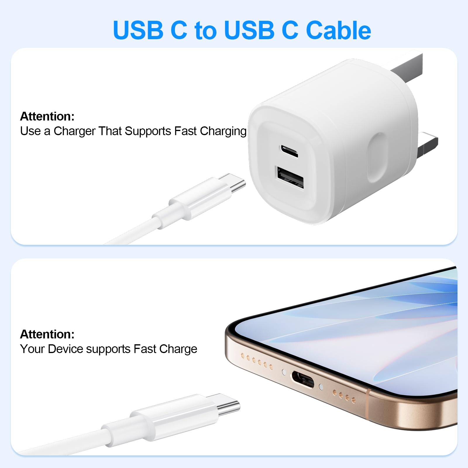 Cable USB-C a USB-C, cable USB tipo C, cable de carga rápida tipo C para iPhone 16 15, MacBook Pro/Air, iPad Pro/Air, Samsung Galaxy Ultra Plus S24 S23 (6 pies + 6 pies + 10 pies)