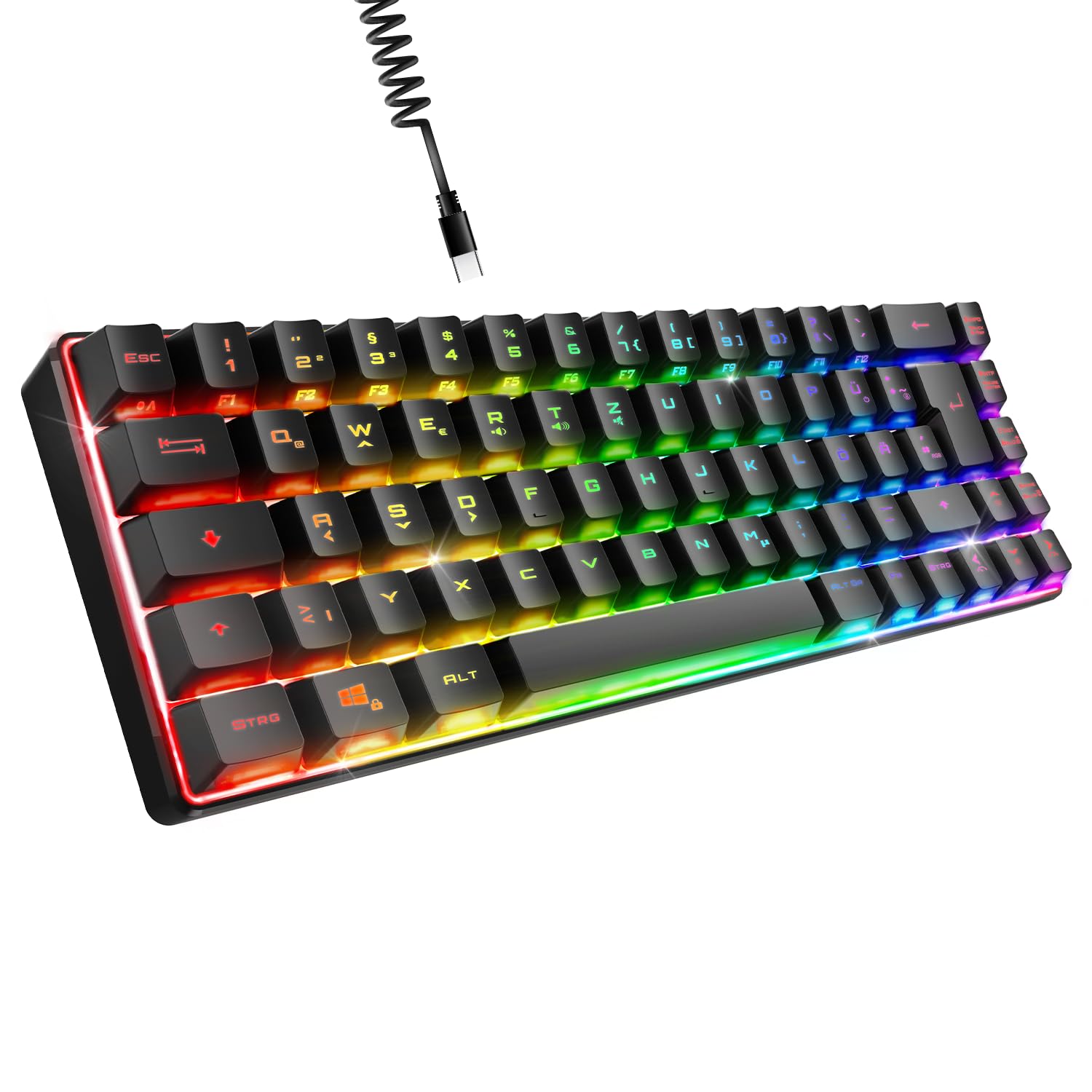 EMPIRE GAMING - K208 Tastiera cablata compatta TKL (DE-QWERTZ) a 69 tasti RGB - Cavo USB Type C rimovibile Plug & Play - PC/PS4/PS5/Xbox - 23 tasti anti-ghosting (nero)