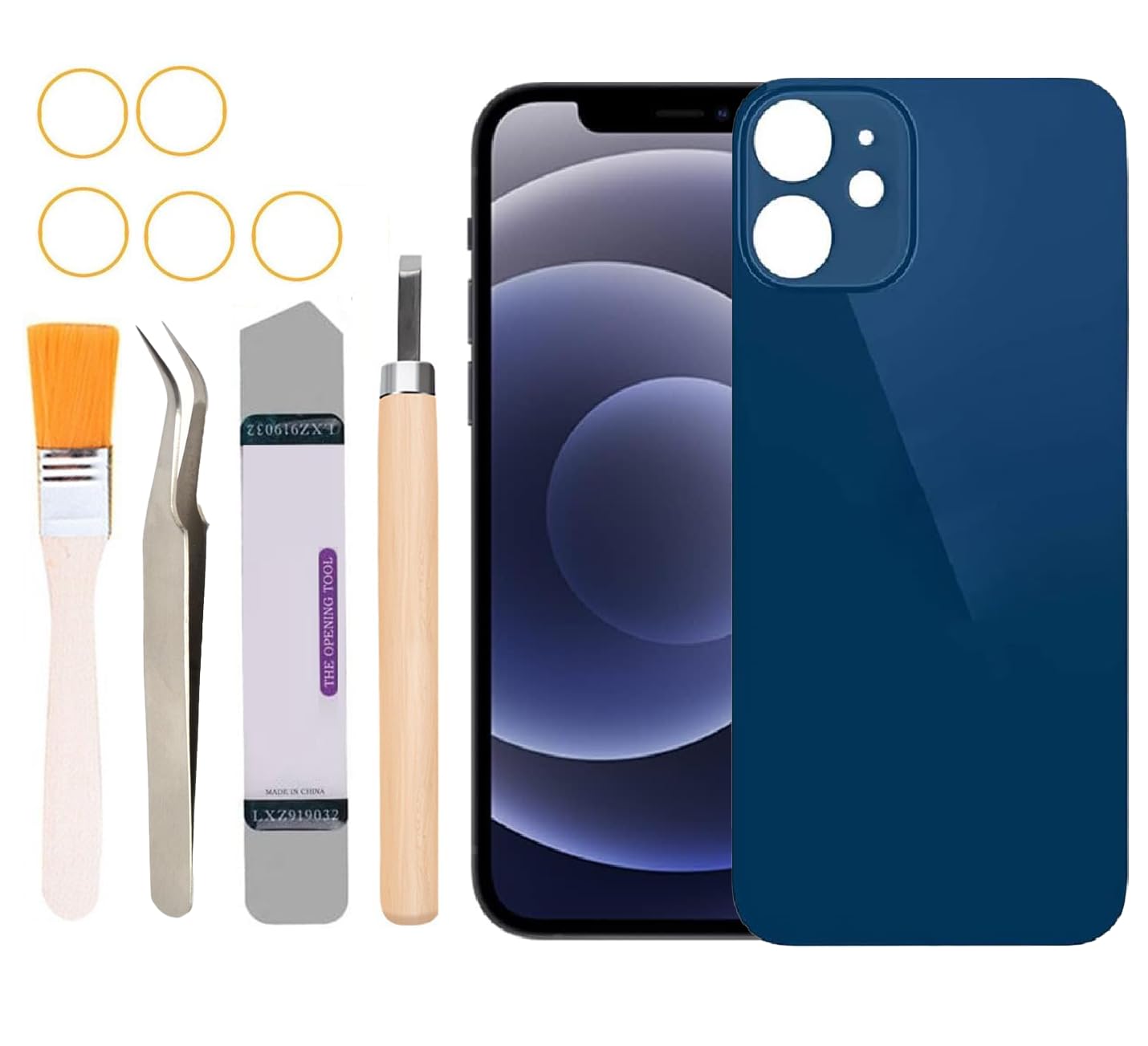 Rear Back Covers Glass Replacement Compatible with iPhone 12 6.1 inches All Carriers with Professional Tool Set (Blue)