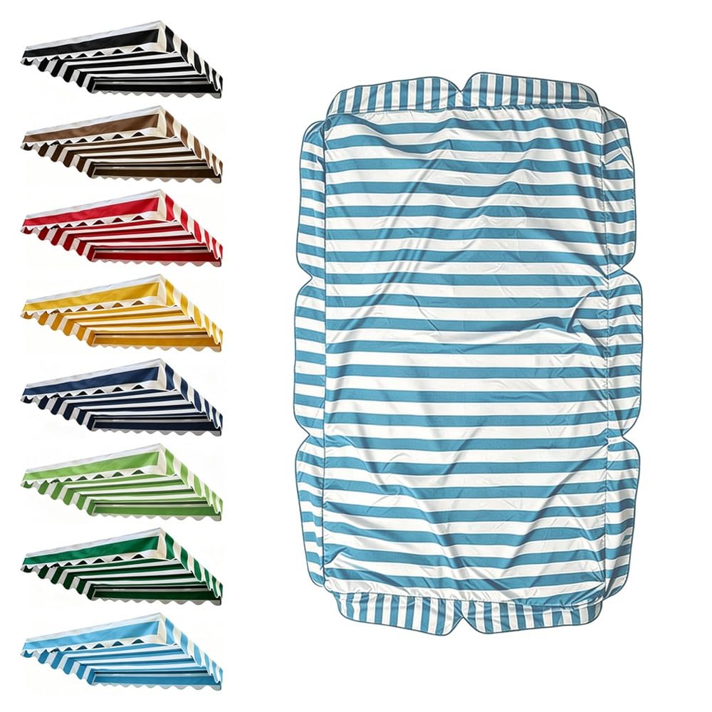 ENGTICUENU Patio Swing Canopy Replacement Cover 56x47in 64x45in 75x47in Waterproof Replacement Canopy Top Stripe Sun Shade Awning Garden Hammock Cover(Blue,82x57in-210x145cm)