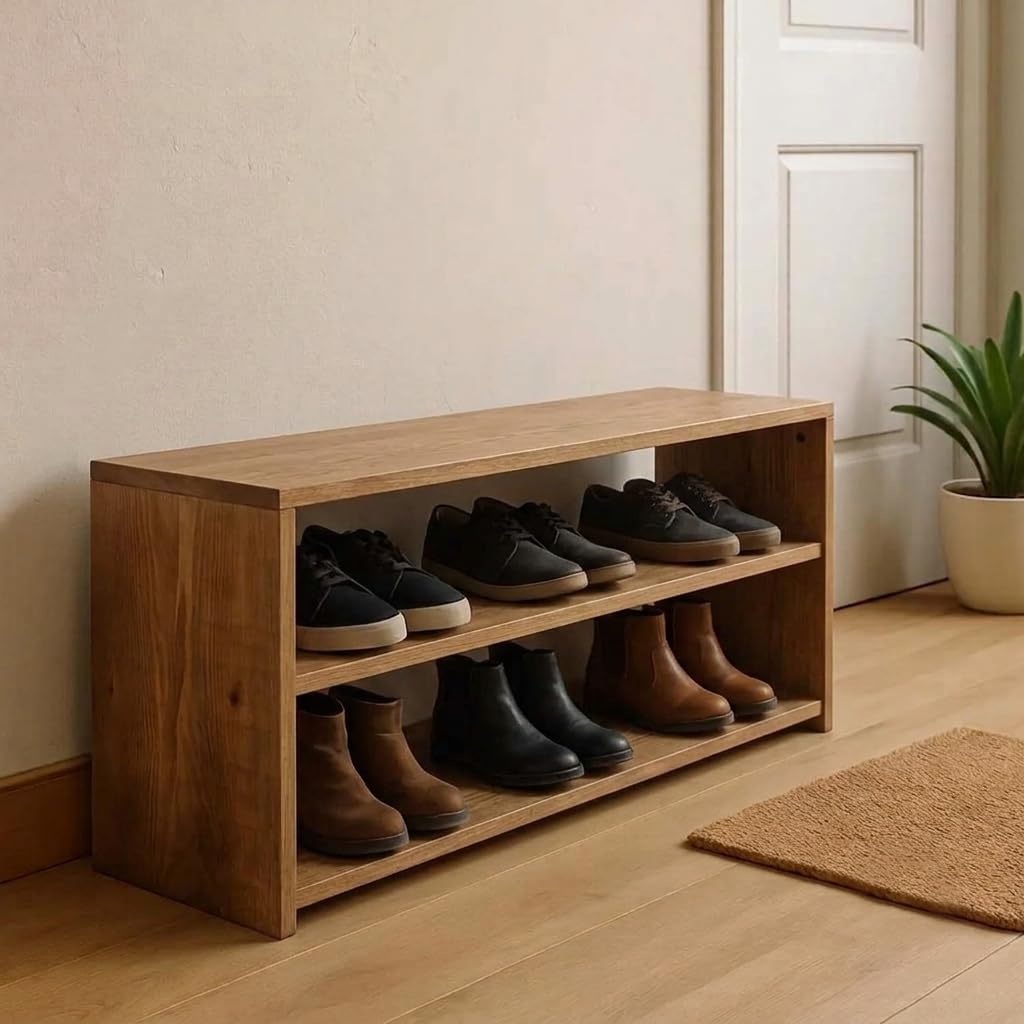 Handmade Wooden Shoe Storage Bench – Entryway Shoe Organizer Rack for Mudroom, Hallway, and Small Space Organization (2-Tier)-image-46