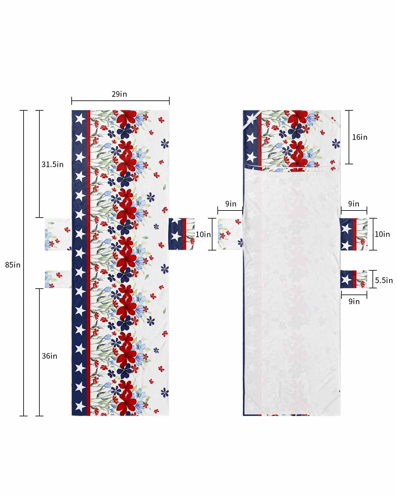 Blue Red Floral 4th of July Beach Lounge Chair Towel Cover, Soft Chaise Lounge Towel with Side Pockets Patio Pool Chairs Cover for Beach/Pool Sunbathing 29x85 Star Independence Day