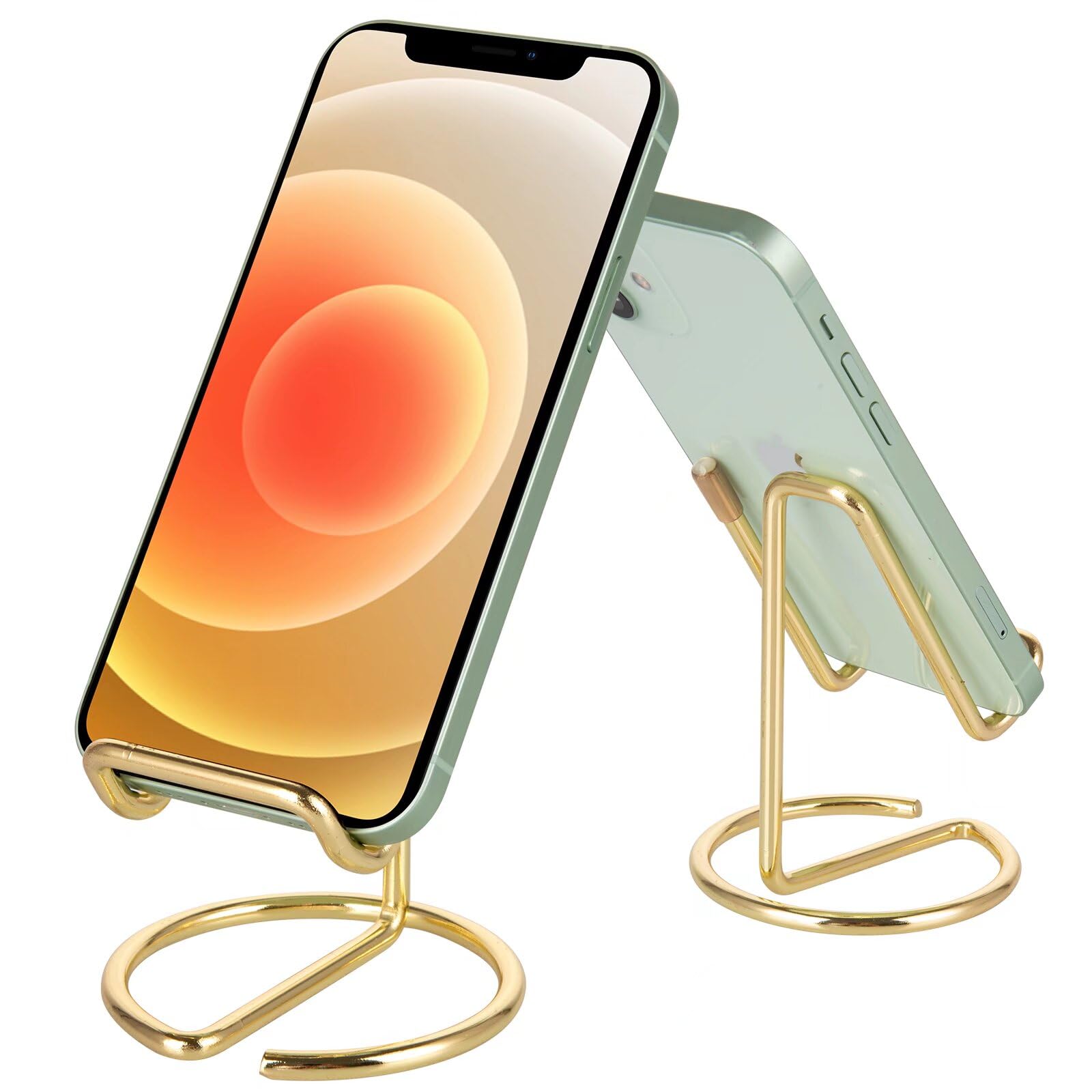 ROPOSY 2 Pack Cell Phone Stand for Desk, Cute Metal Gold Cell Phone Stand Holder Desk Accessories, Compatible with All Mobile Phones, iPhone, iPad