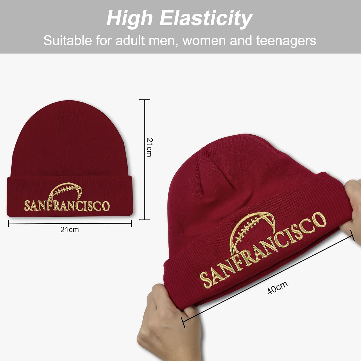 Football Winter Hat for Men Women Soft Stretch Knit Beanie Hat, Winter Cuffed Hat Skull Cap, Gifts for Football Fans - Image 3