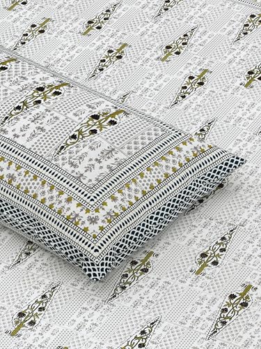 Image of Mafatlal Sanskriti Pure Cotton Bedsheet for Double Bed King Size | 90 x 108 Inches | 144 TC | Rajasthani Handcrafted Chadar | Soft Fabric | Granite