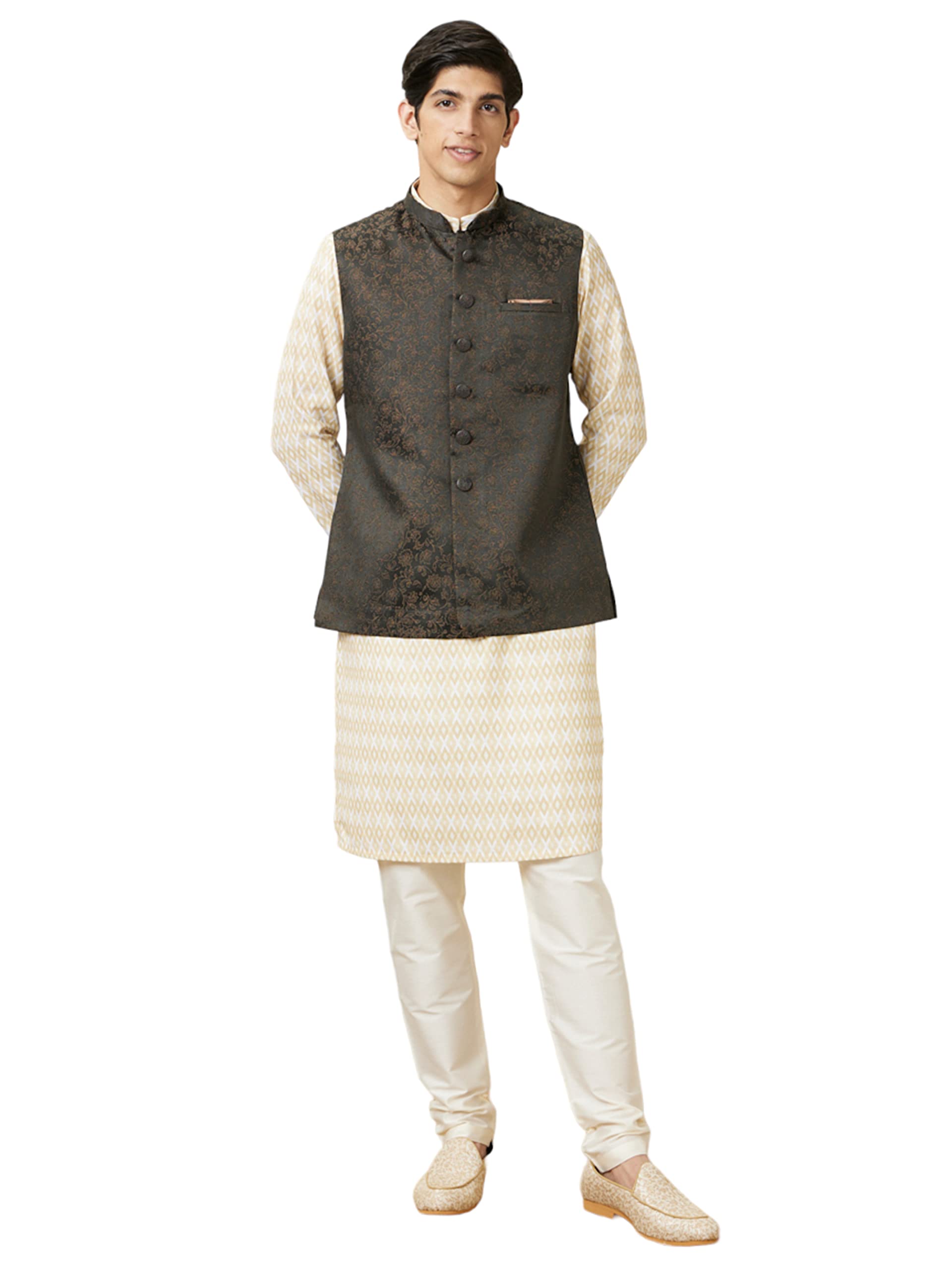 manyavar Jacquard Self Design Brocade Nehru Jacket for Men (Jacket Only)-picture-12