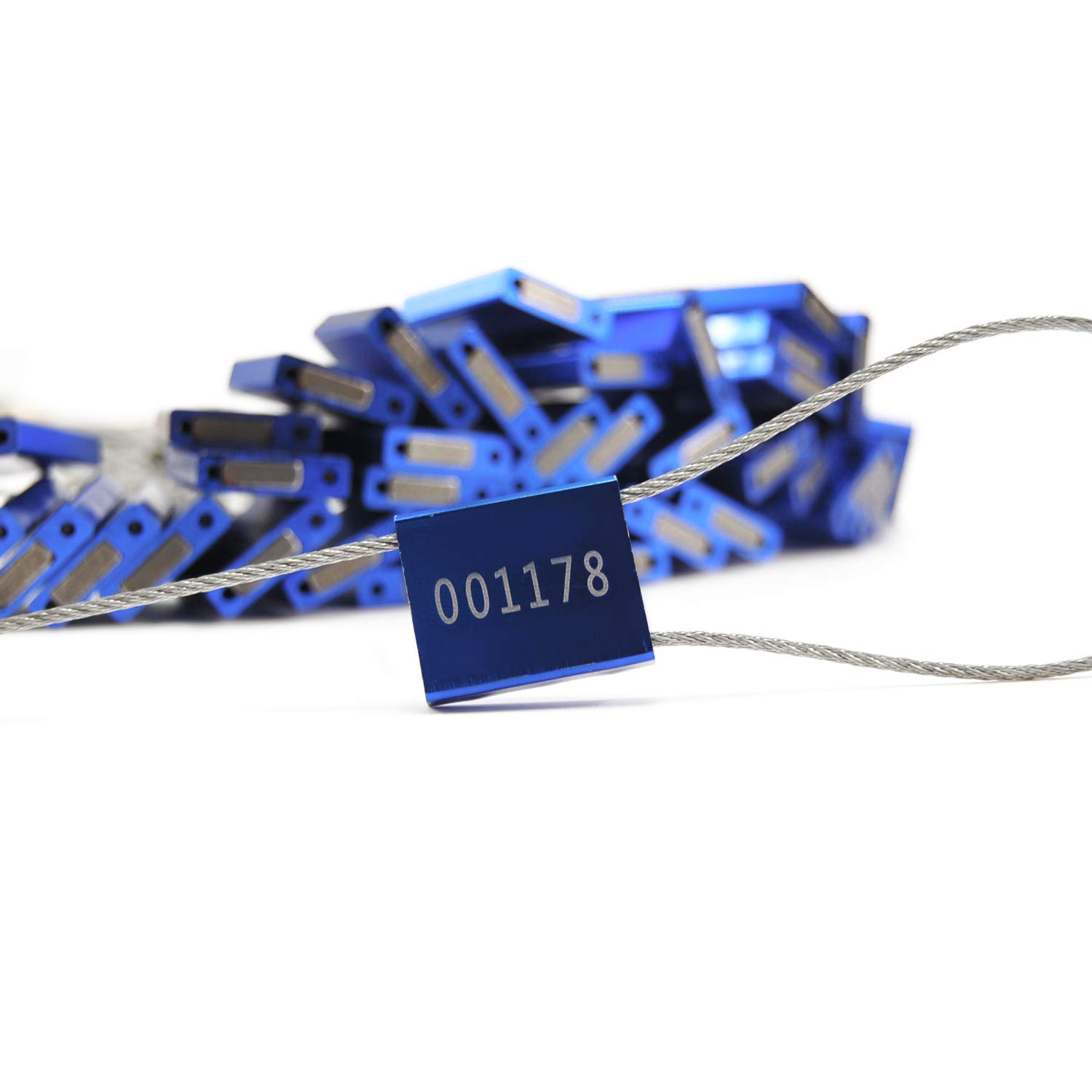 Sellos de seguridad para cables de seguridad, etiquetas de cable de seguridad, sellos de metal de aleación de aluminio (500 unidades x azul)