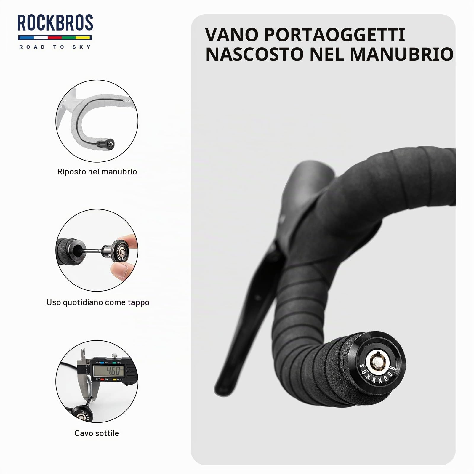 ROCKBROS Road to Sky Lucchetto Bici Nascosto, Lucchetto Catena Bicicletta, Lucchetto Spina Manubrio Antifurto, Spina Terminale Multifunzionale 65 cm per MTB, Bici da Corsa