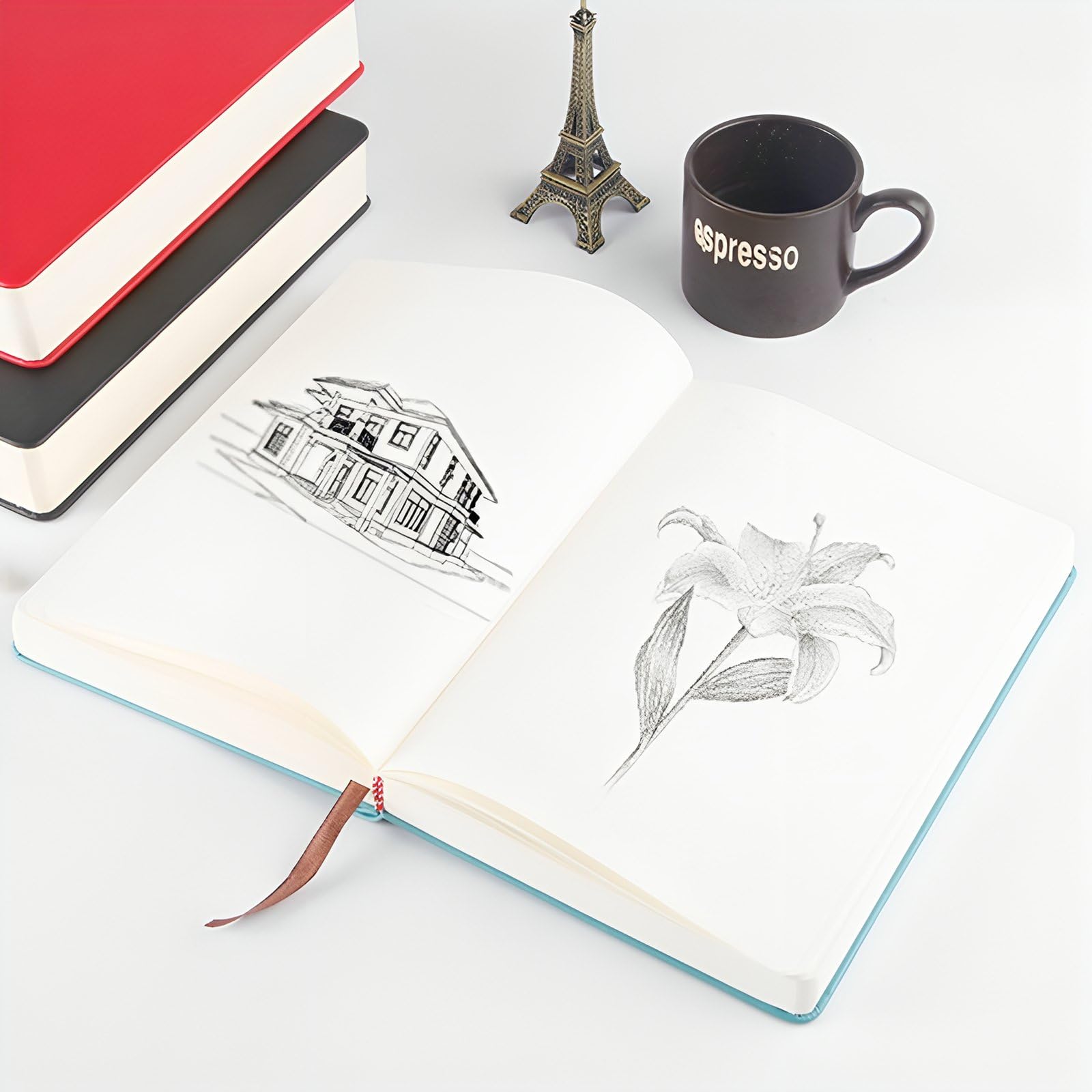 Carnet de croquis à couverture rigide en cuir synthétique 660 pages 80 g/m² (rouge, A5)