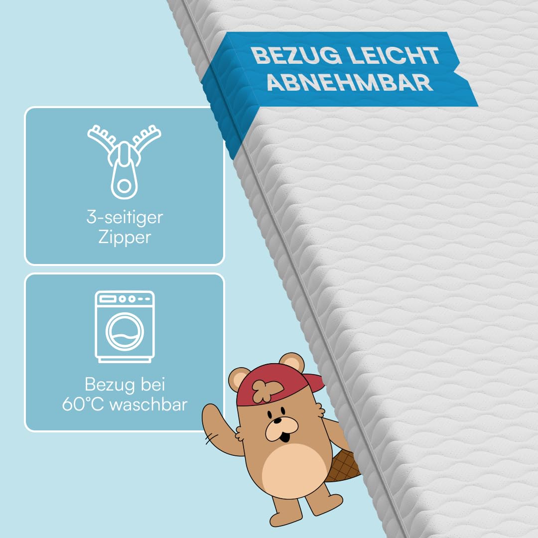 Bellabino Twist Kindermatratze 90x190 cm – Matratze Kinderbett Härtegrad H2 – Hochwertige Kaltschaummatratze – Jugendmatratze 11 cm hoch – mit waschbarem Bezug, allergikerfreundlich