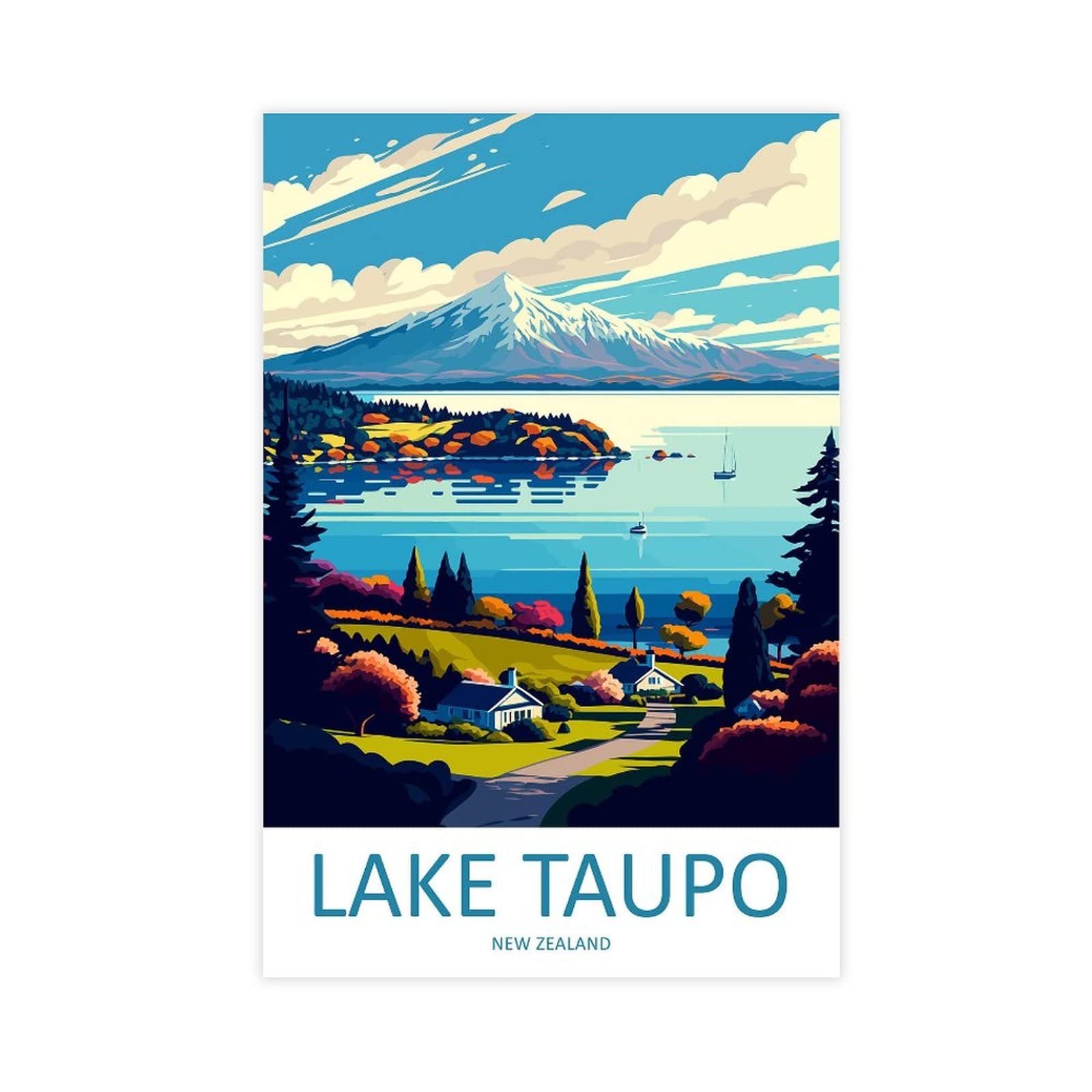 FISH DRAGATELake Taupo Travel Canvas Poster for Living Room Office Home Decor Modern Wall Art Gift Frameless 12x18inch(30x45cm)