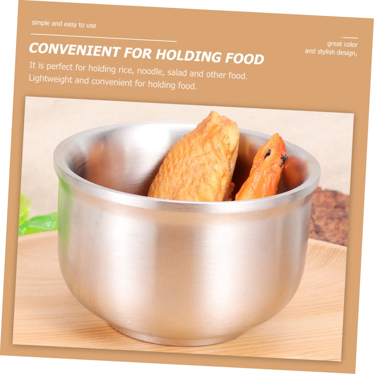 CIYODO 2Pcs Heat Resistant Stainless Steel Pasta Bowls Convenient Double Ramen Bowls for Soup Cereal Salad Kitchen Accessory for Home and Dining