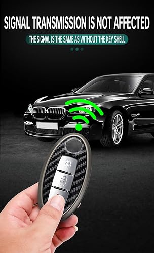 Miniatura 5 de ontto Funda para llave de automóvil compatible con llavero Nissan, carcasa de metal con textura de carbono, compatible con llave remota Infiniti,