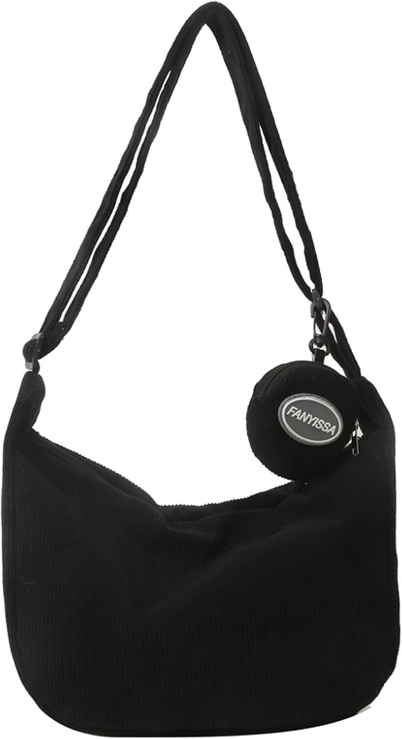 eYLun Women Corduroy Crossbody Bag Small Tote Bag Shoulder Handbag Adjustable Mini Crescent Bags