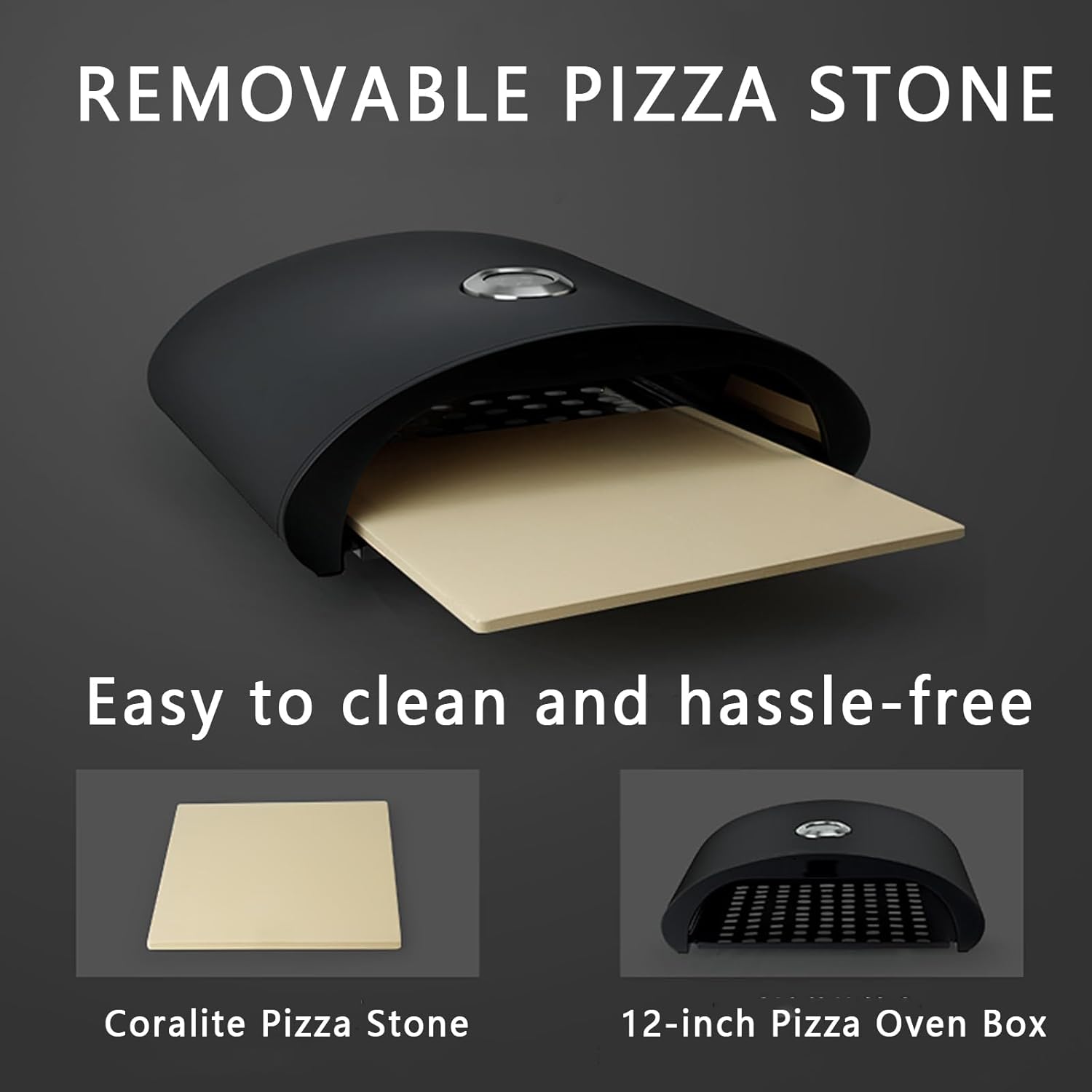 12in Fuel Pizza Oven, Outdoor Portable Oven, With visual thermometer, Pizza Stone, Maximum temperature can reach 520°, for Outdoor Cooking(Fire and Stonebaked)