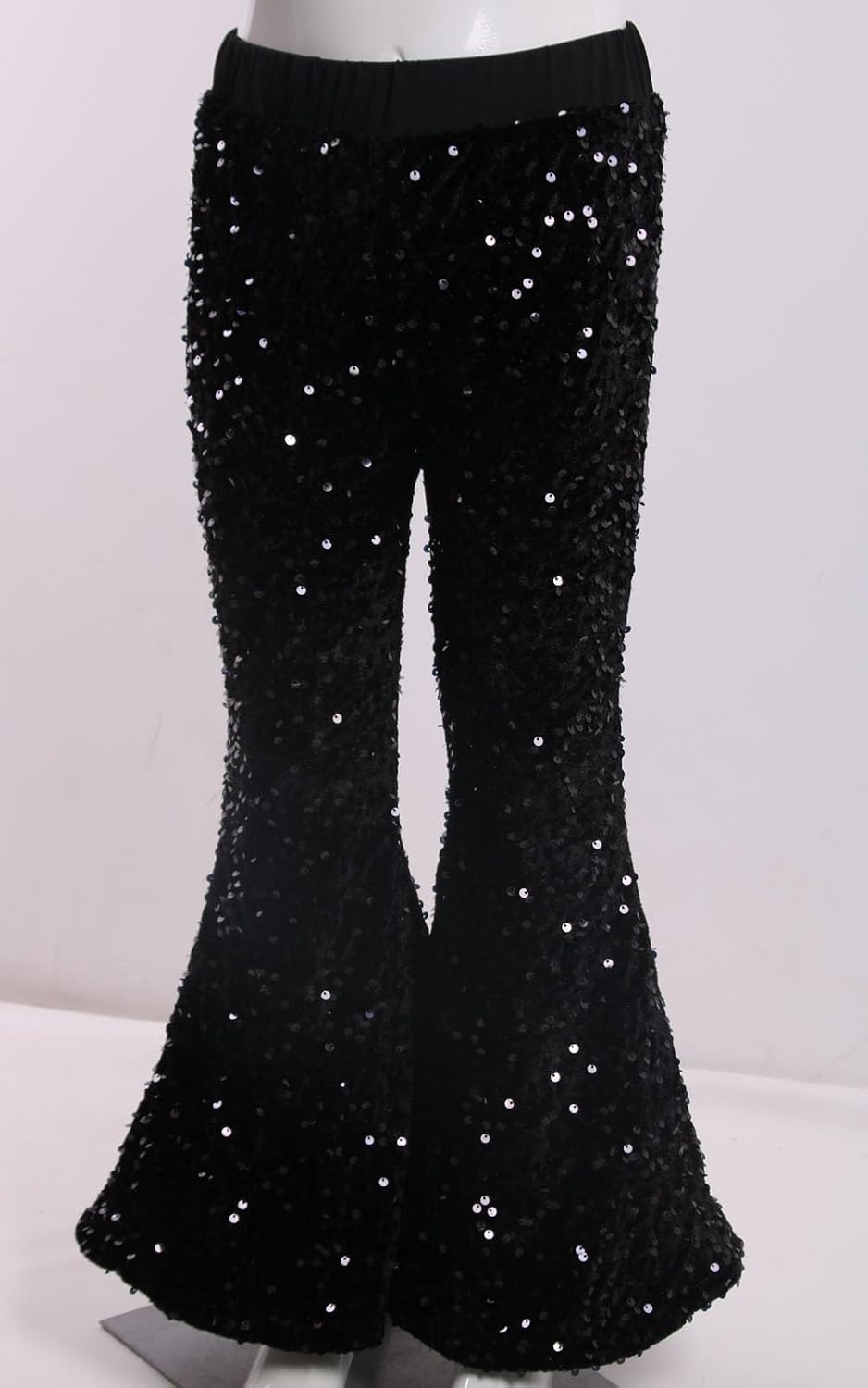 Girls Black Sequin Pants Sparkly Bell Bottoms Kids Elastic Waist Flare Pants Casual Trousers 9T