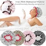 TCOTBE 4 Pieces Shower Cap for Women, Elastic and Reusable, Environmental Protection Hair Bath Caps, Double Waterproof Layers Bathing Hat - Image 4