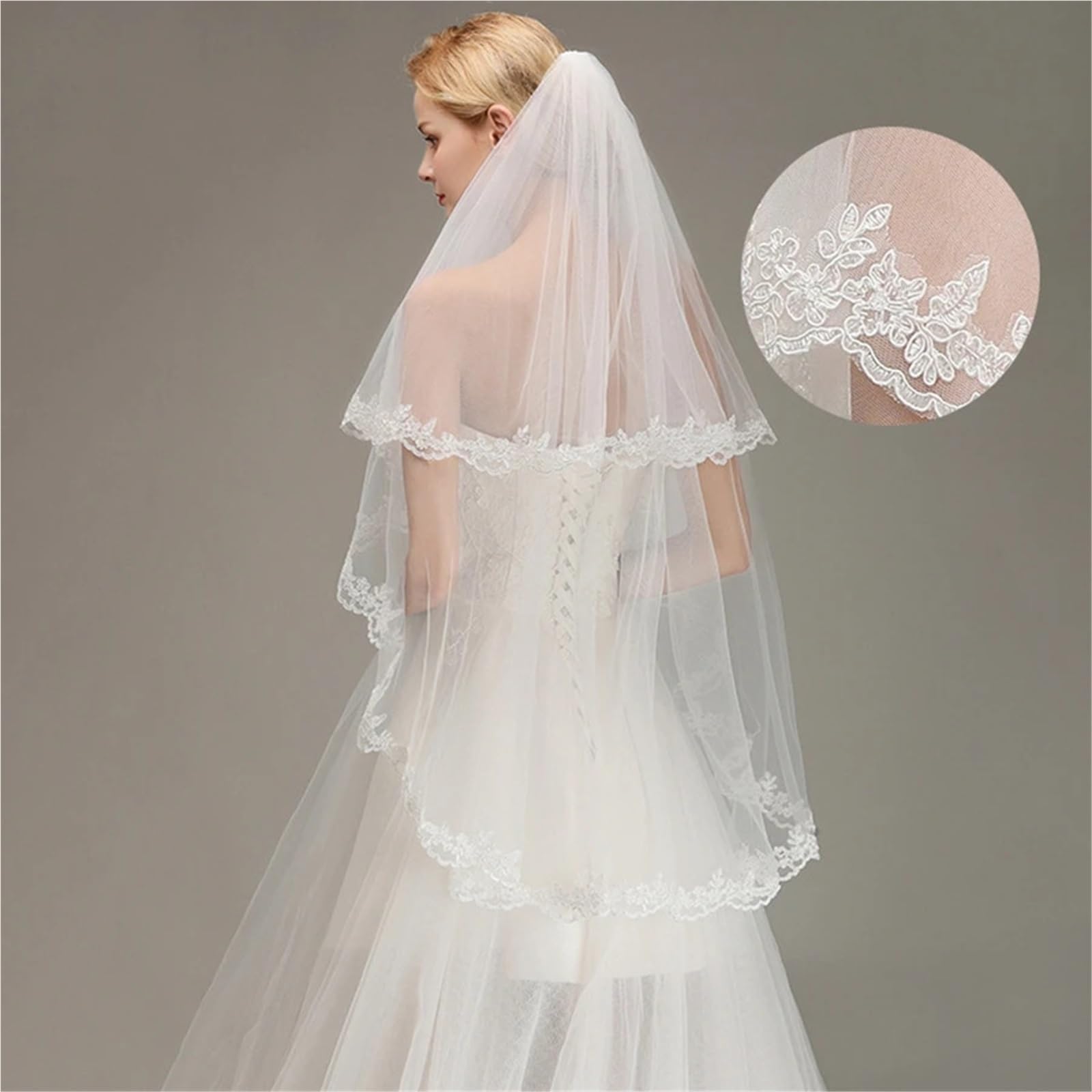 Generico Velos de novia Veli da sposa corti bordati Morbido tulle Accessori da sposa Veli da sposa