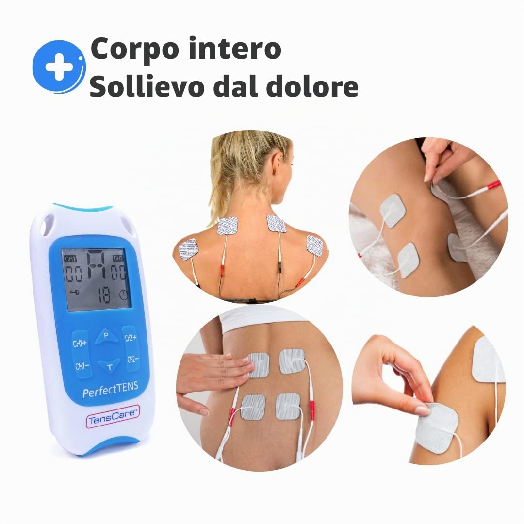 TensCare Perfect TENS - Dispositivo TENS con 16 elettrodi per sollievo dal dolore, programmi clinicamente testati per mal di schiena, artrite, dolore cronico, 2 canali