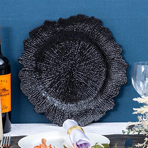Jrhcgh 13" Round Black Charger Plates Set Of 6, Plastic Reef Chargers For Dinner Plates, Wedding Supplies For All Holidays (Black) #TOP4