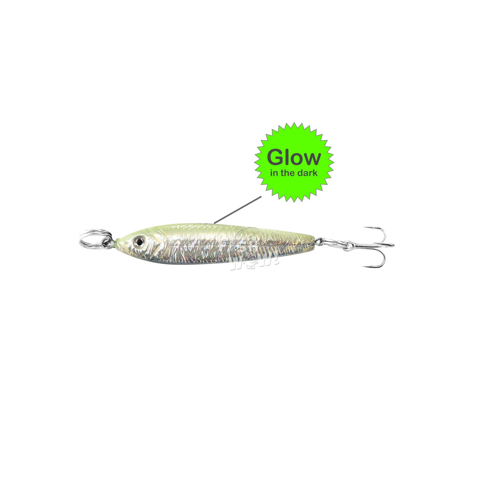 5pcs Fish WOW!® 1oz 4.5inch Fishing Mega Live Metal Luna Bait Jig with a Treble Hook Glow in The Dark