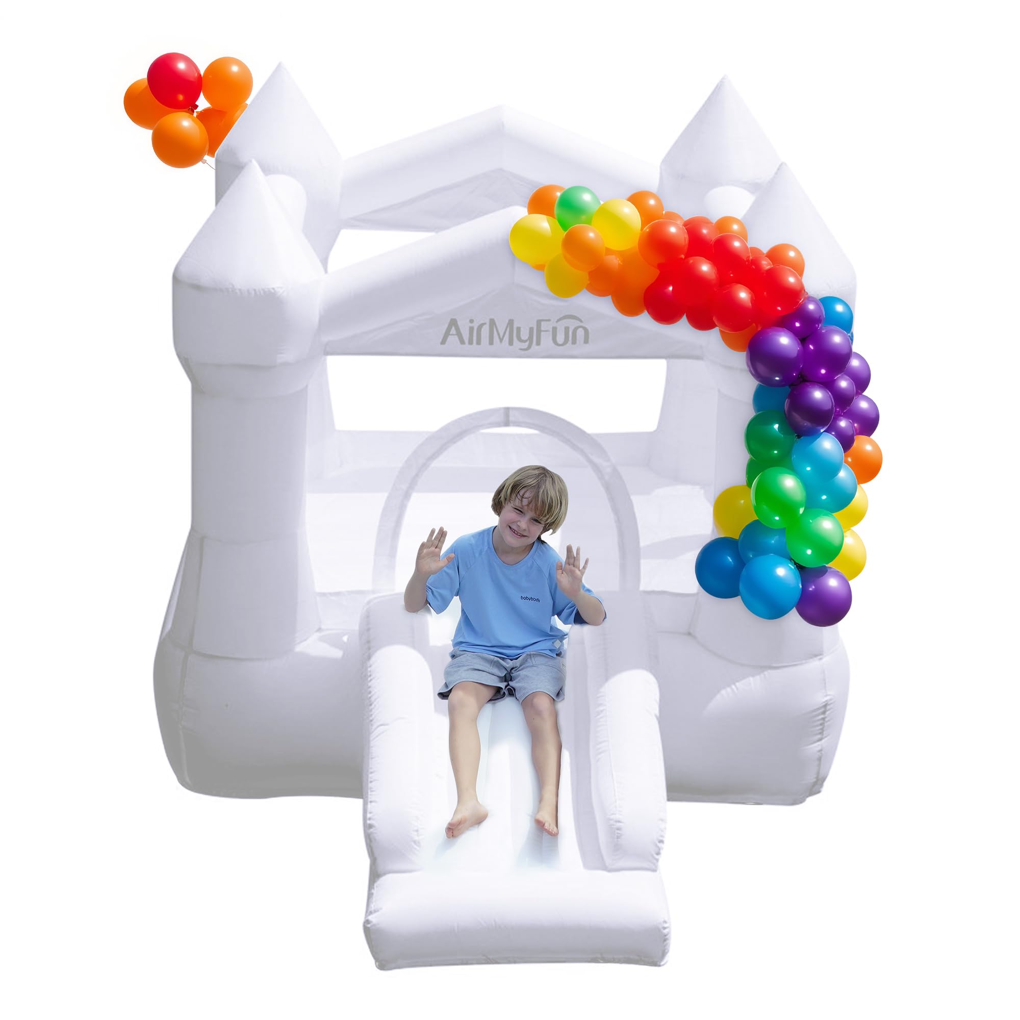 AirMyFun White Bounce House for Kids 3-8, Bounce House with Slide, Indoor Outdoor Inflatable Bounce House Playset with Air Blower, Jumping Castle –