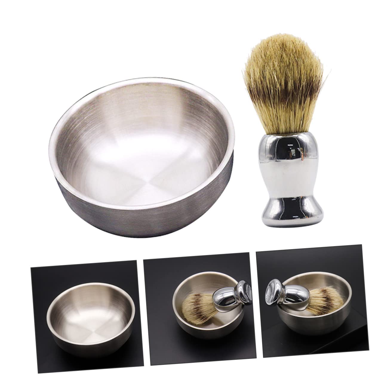 2pezzi Barba Uomo Ciotola Per Sapone in Acciaio Inossidabile e Pennello Da Barba Professionale Strumenti Da Per Uso Domestico