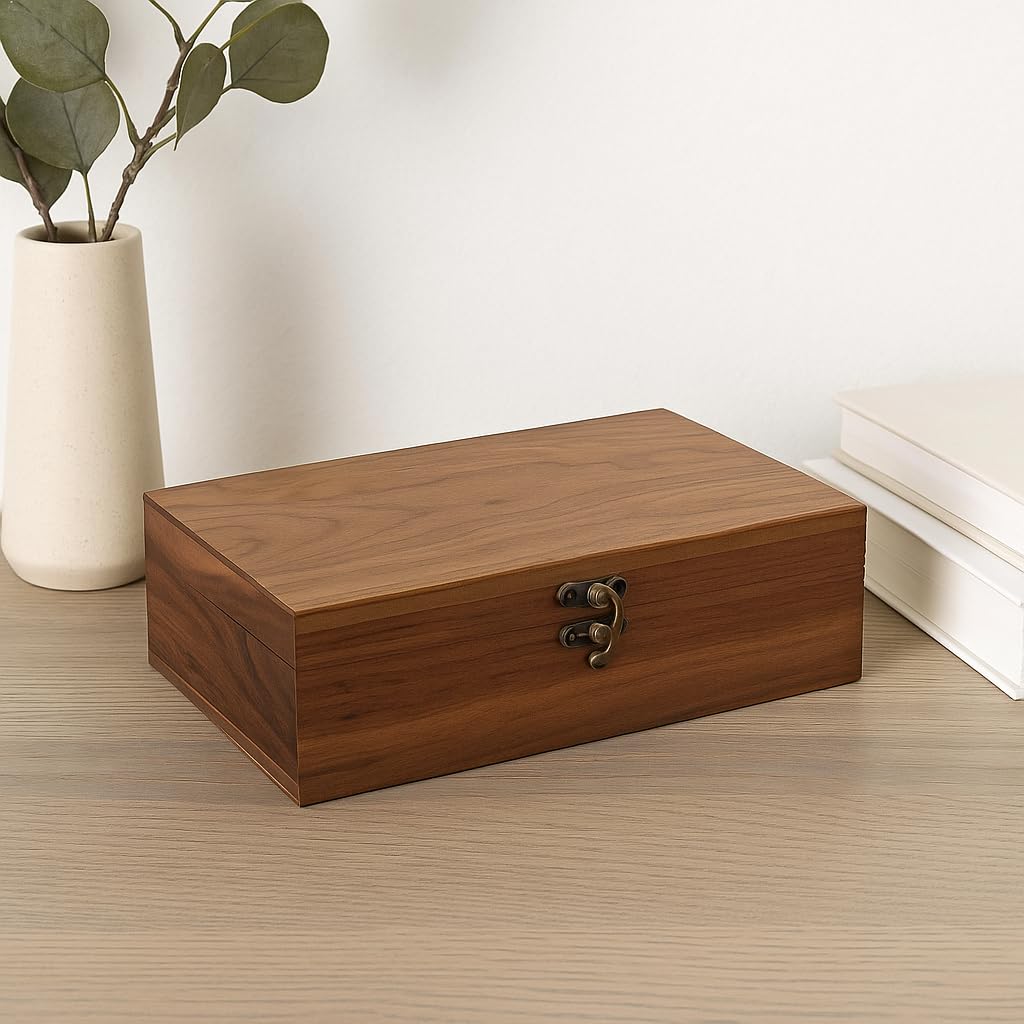 Caja de almacenamiento de madera de nogal, organizador hecho a mano para joyas, relojes, recuerdos, caja de almacenamiento multiusos de 11 x 7 x 3.1 pulgadas