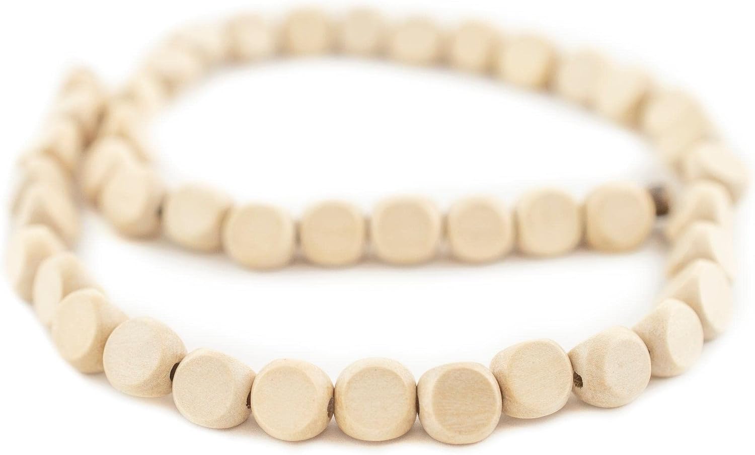 The Bead Chest Cream Triangular Faceted Natural Wood Beads 9mm White Large Hole 16 Inch Strand