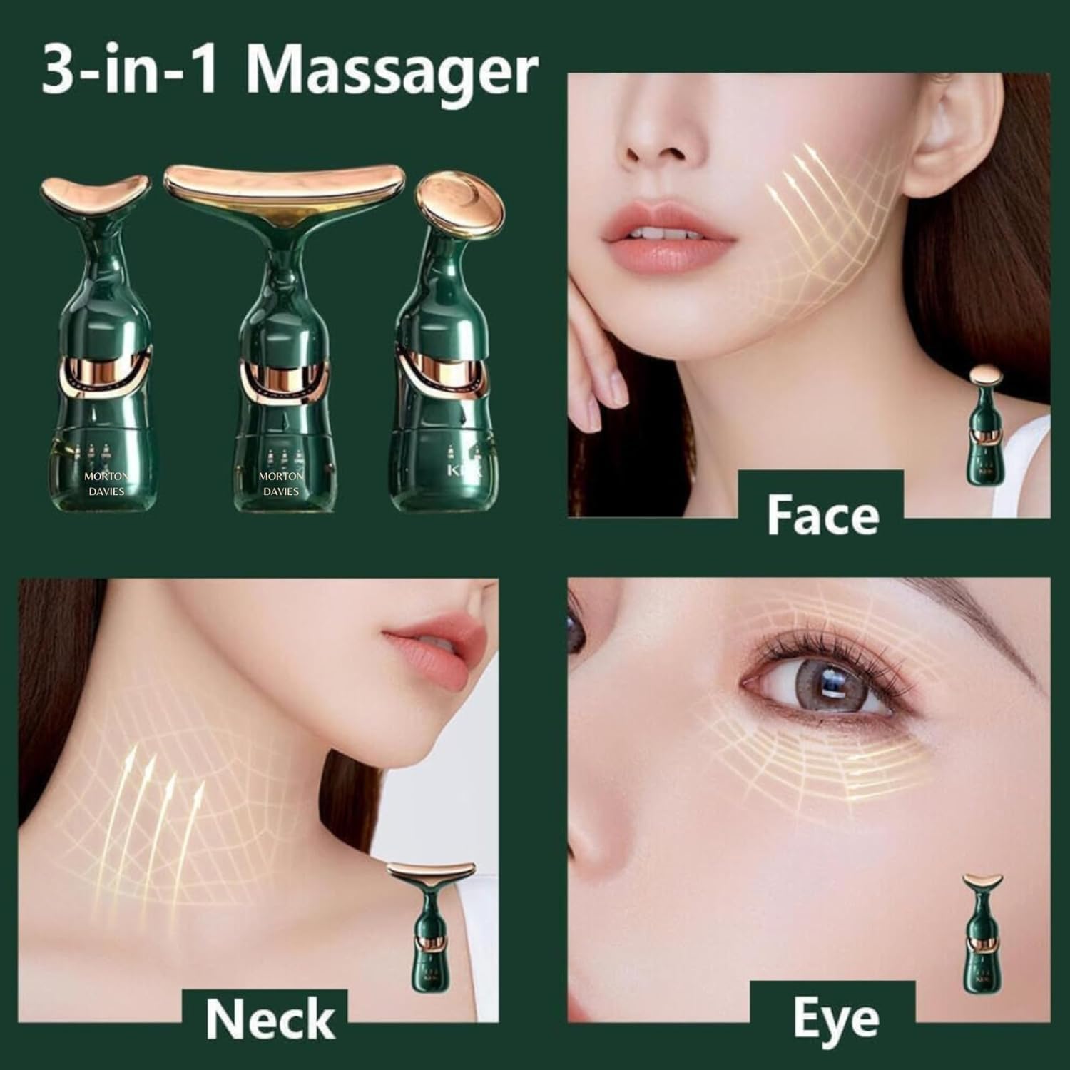 SKYBUCKET 3-in-1 Electric Facial & Neck Massager for Face Lifting, Skin Tightening & Anti Aging, Vibration Face Massager for Glowing Skin, Wrinkle Removal & Slimming, Portable Skin Care Tool for Women & Men 2