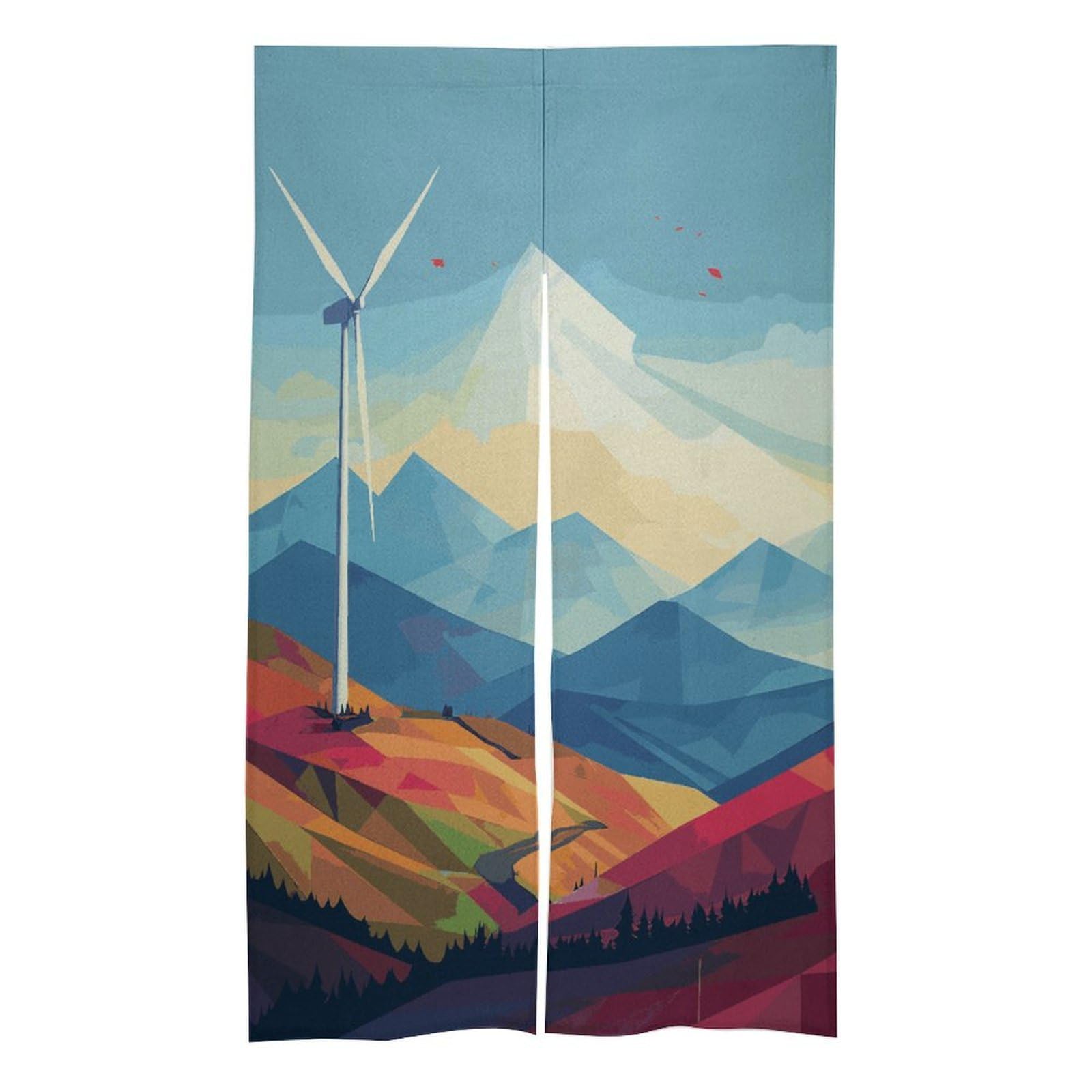 FekiLoot Windmill Flat Illustration Door Curtain Splice Japanese Style Theme Blackout Doors Cover Hemp Door Tapestry Temperature Protection Barrier Doors Screen for Various Rooms 17W X 57L Inch