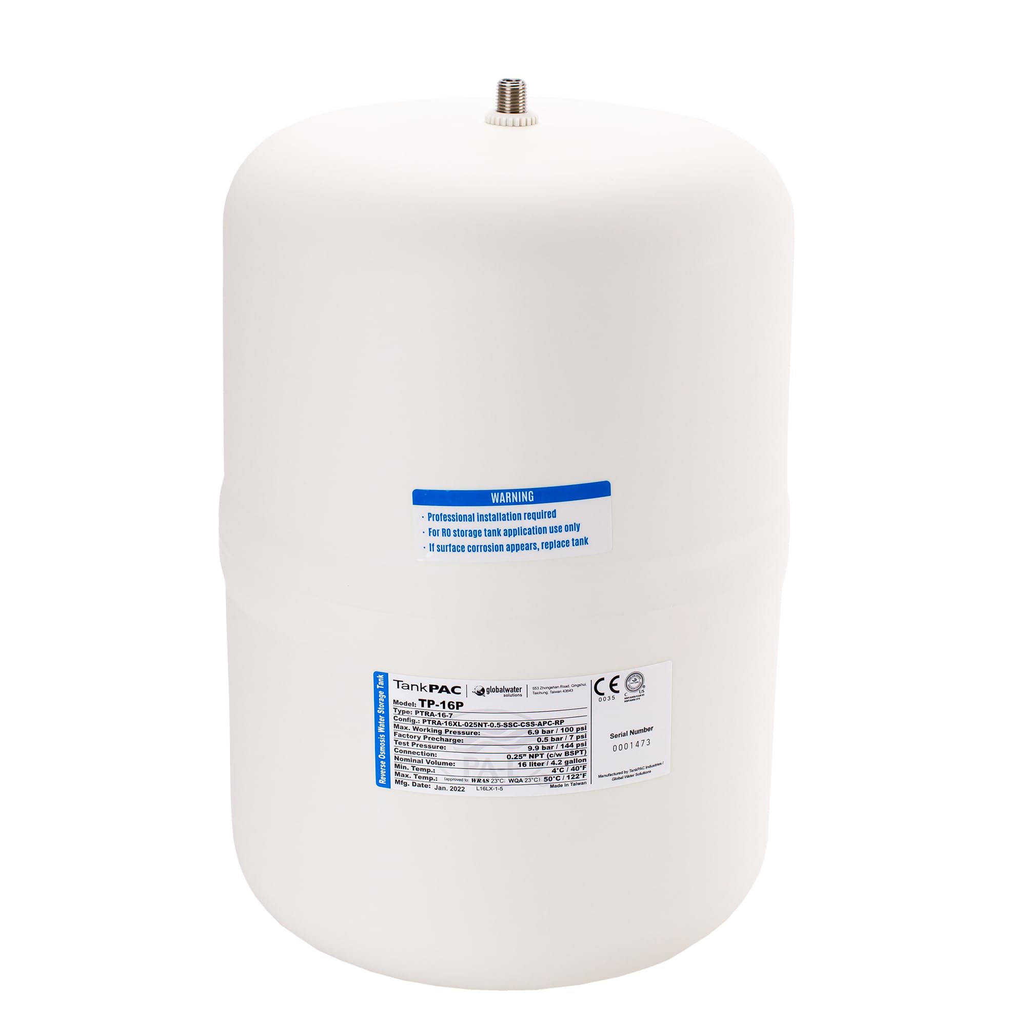 Bbagua Depósito de Agua Presurizado 12 L de PVC para Ósmosis Inversa, Tanque Bajo Fregadero Antióxido, Capacidad Útil 10 L
