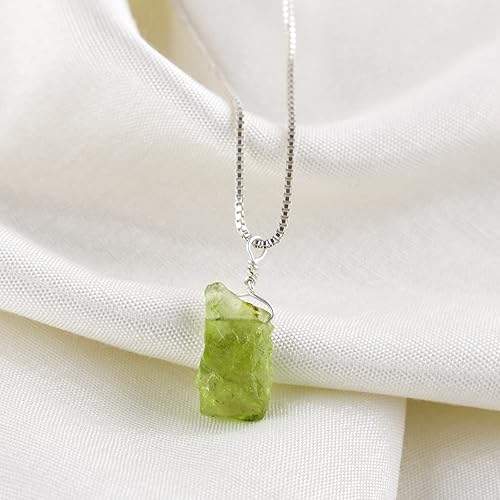 Miniatura 3 de Natural Raw Green Peridot Jewelry Pendant Necklace For Women, Stone Rough Crystal Gemstone Dainty, Chakra Crystals, August Birthstone, Silver Plated
