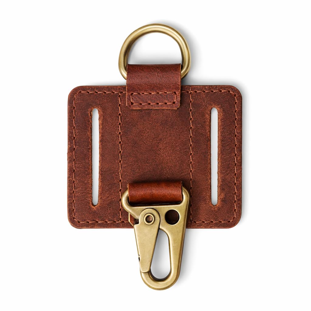 CestAntiQ Heavy Duty EDC Leather Key Ring Keychain Holder with Belt Loop, Key Fob Holder and Belt Clip for Men (Tan)