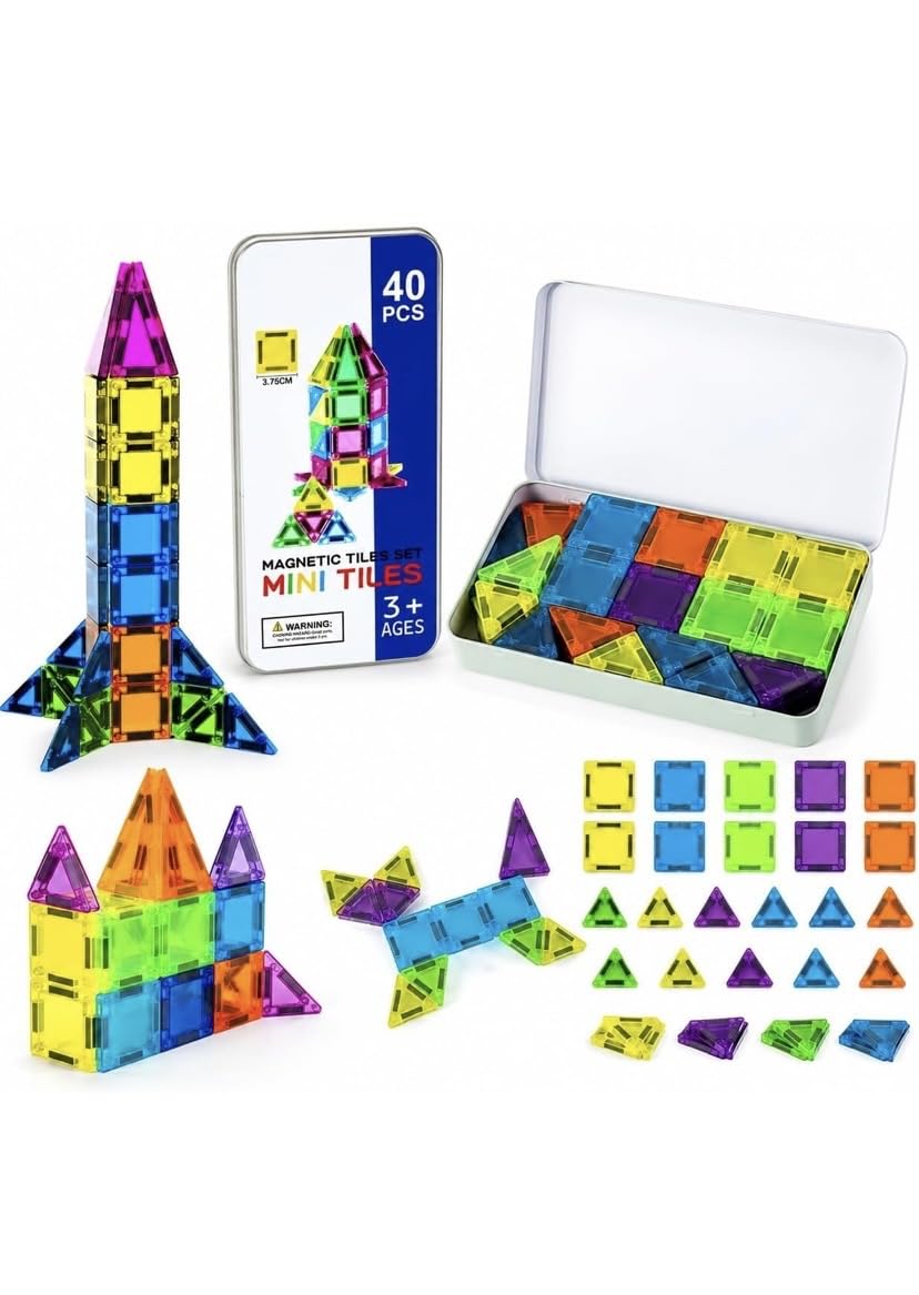 Mini Magnetic Tiles Travel Set, 26 Pieces, for Kids Ages 3+, Colourful Building Blocks in Portable Tin Box-image-35