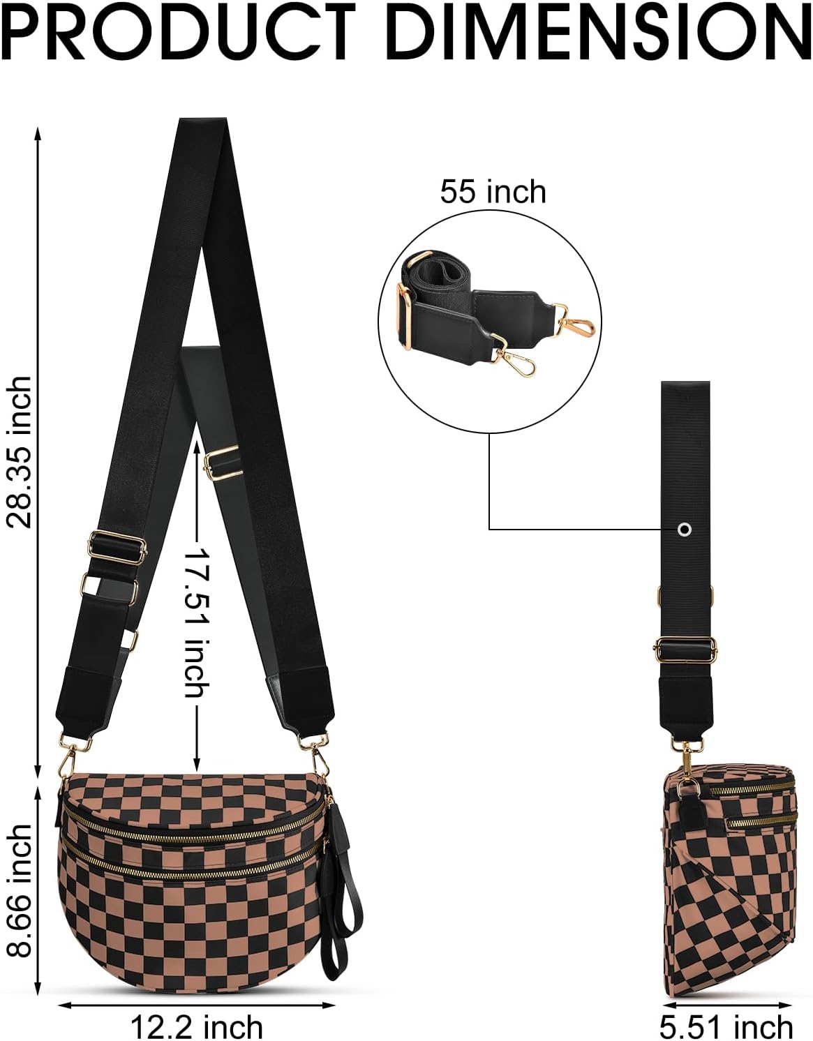 Checkered Nylon Crossbody Bag Bum Bag for Women Mom Spacious Checkered Crossbody Purses Shoulder Handbag - Image 2