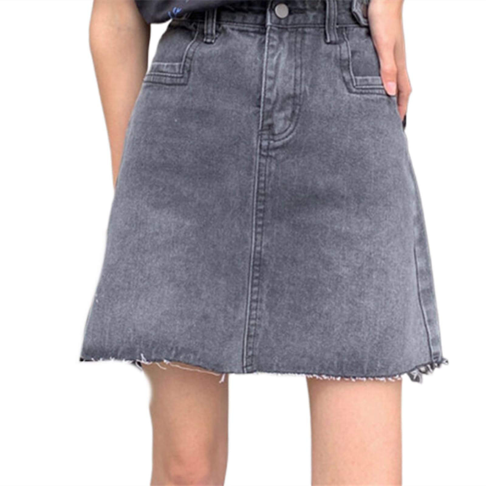 OLEETS Kurzer Jeansrock Für Damen - Streetwear Frauen Hohe Taille Beiläufige Lose A-Linie Rock Frühling Herbst Taste Kurze Röcke Böden Mode Vintage Einfarbig
