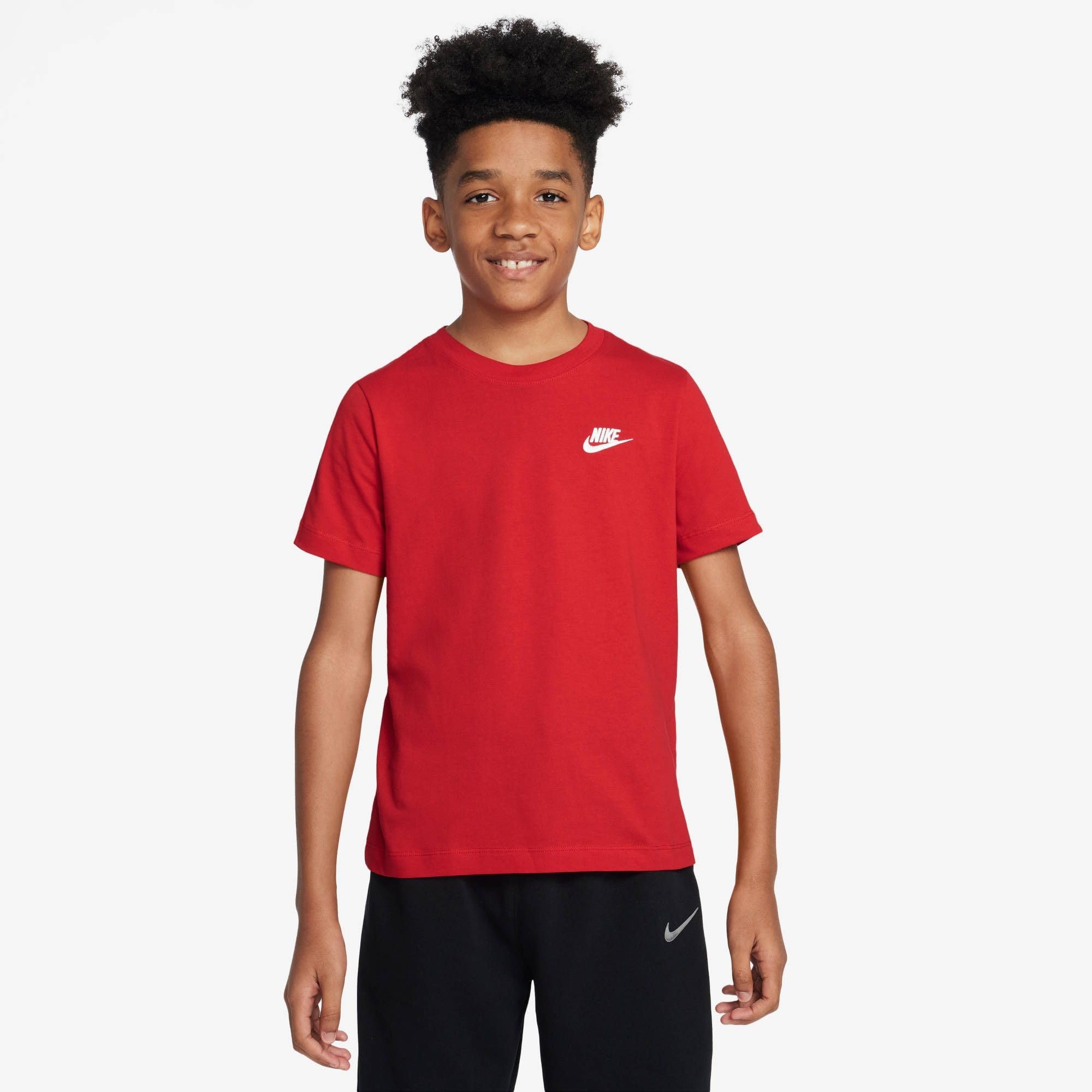 Nike Big Kids Sportswear Embroidered Futura T-Shirt, University Red, Size L